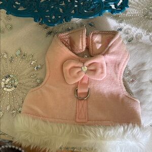 Pink Dog Vest with Bow and Fur Trim